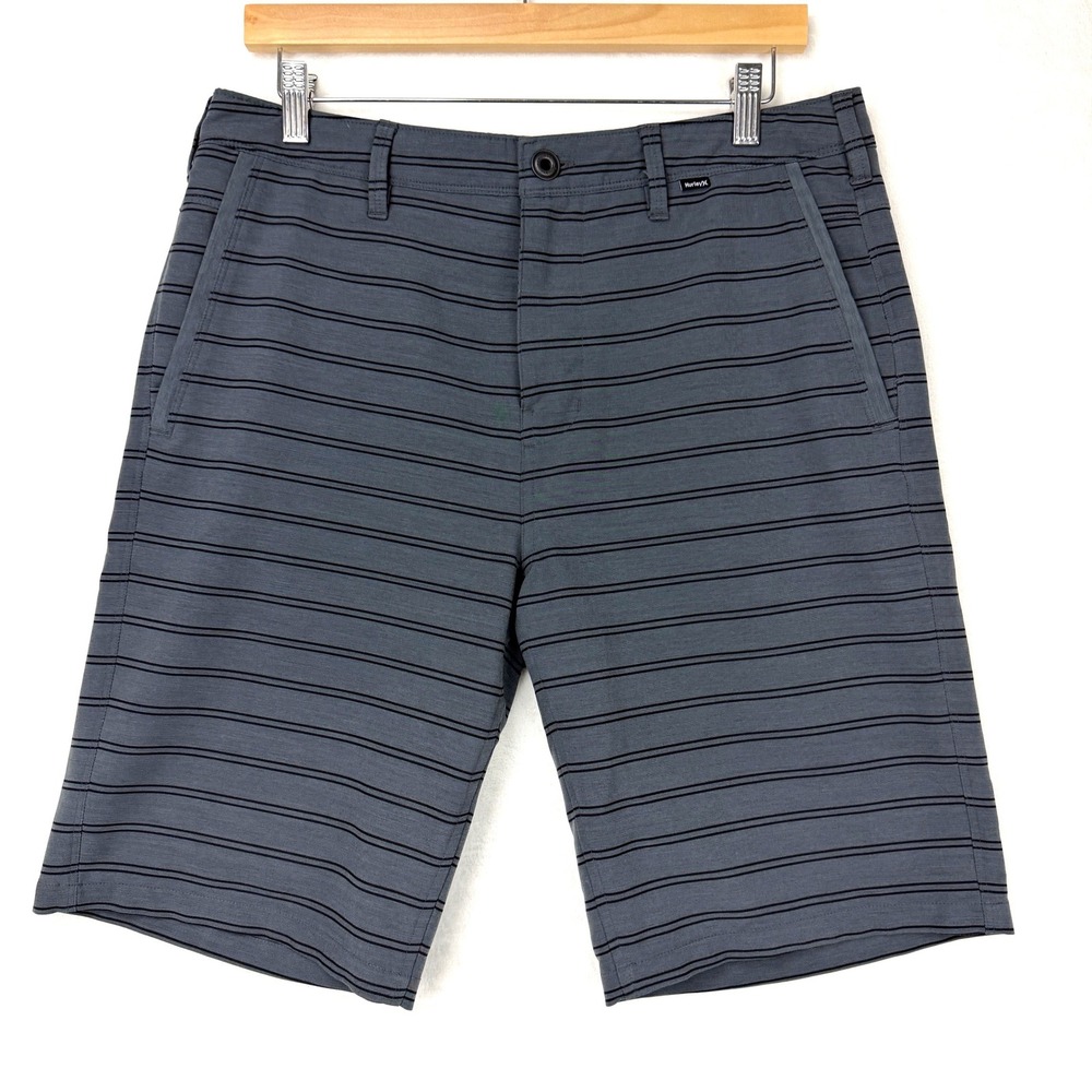 Hurley Dri-FIT Hybrid Shorts Mens Charcoal Grey Striped Walk Shorts Sz 34